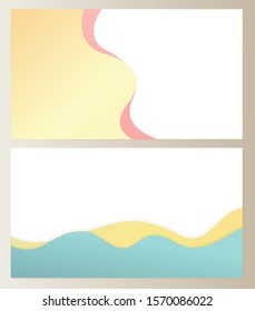 Abstract representation of horizon vector, set of blurry clear sky with clouds, lawn and green grass. Mountain with greenery and bushes in distance