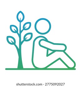 An abstract representation of a human figure resting beside a sapling, evoking themes of personal development and environmental harmony