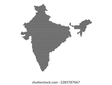 An abstract representation of India,India map made using a mosaic of black dots. Illlustration suitable for digital editing and large size prints.
