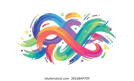 An abstract representation of the infinity symbol rendered with dynamic, colorful brush strokes and energetic splatters, conveying a sense of boundless creativity and motion.