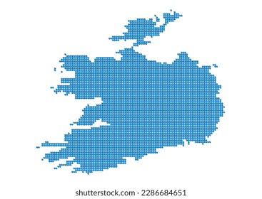 An abstract representation of Ireland, vector Ireland map made using a mosaic of blue dots with shadows. Illlustration suitable for digital editing and large size prints.
