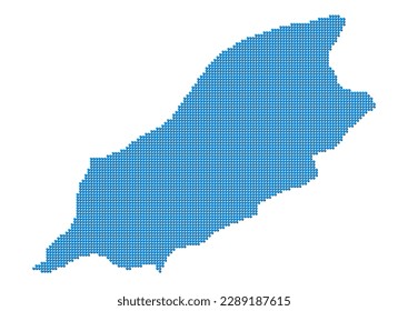 An abstract representation of Isle of Man, vector Isle of Man map made using a mosaic of blue dots with shadows. Illlustration suitable for digital editing and large size prints.