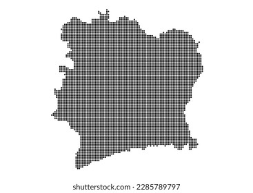 An abstract representation of Ivory Coast using a mosaic of black dots. Illlustration suitable for digital editing and large size prints.
