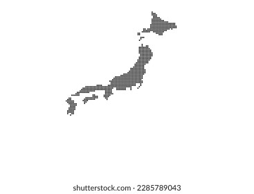 An abstract representation of Japan,Japan map made using a mosaic of black dots. Illlustration suitable for digital editing and large size prints.