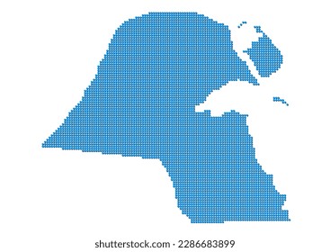 An abstract representation of Kuwait, vector Kuwait map made using a mosaic of blue dots with shadows. Illlustration suitable for digital editing and large size prints.