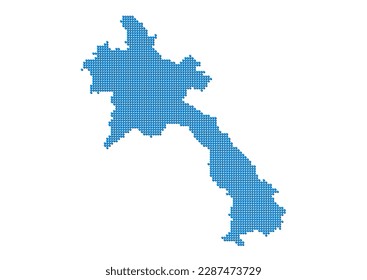 An abstract representation of Laos, vector Laos map made using a mosaic of blue dots with shadows. Illlustration suitable for digital editing and large size prints.