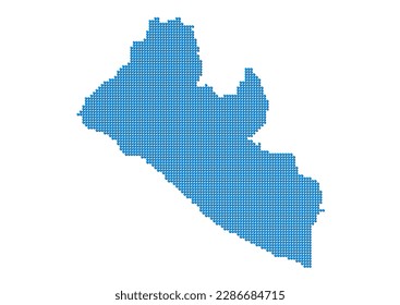 An abstract representation of Liberia, vector Liberia map made using a mosaic of blue dots with shadows. Illlustration suitable for digital editing and large size prints.