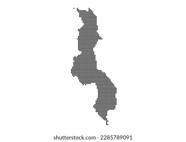 An abstract representation of Malawi,Malawi map made using a mosaic of black dots. Illlustration suitable for digital editing and large size prints.