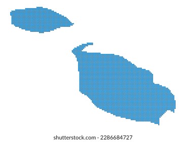 An abstract representation of Malta, vector Malta map made using a mosaic of blue dots with shadows. Illlustration suitable for digital editing and large size prints.