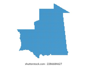 An abstract representation of Mauritania, vector Mauritania map made using a mosaic of blue dots with shadows. Illlustration suitable for digital editing and large size prints.