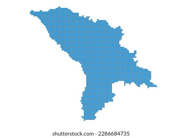 An abstract representation of Moldova, vector Moldova map made using a mosaic of blue dots with shadows. Illlustration suitable for digital editing and large size prints.