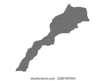 An abstract representation of Morocco,Morocco map made using a mosaic of black dots. Illlustration suitable for digital editing and large size prints.