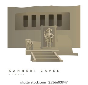 Representação de motivos em Kanheri Caves - Brovali - Mumbai - Stock Illustration as EPS 10 File