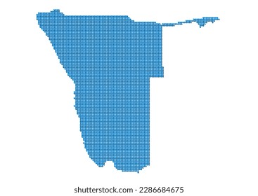 An abstract representation of Namibia, vector Namibia map made using a mosaic of blue dots with shadows. Illlustration suitable for digital editing and large size prints.