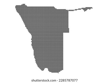 An abstract representation of Namibia,Namibia map made using a mosaic of black dots. Illlustration suitable for digital editing and large size prints.