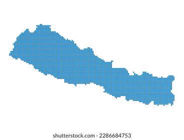 An abstract representation of Nepal, vector Nepal map made using a mosaic of blue dots with shadows. Illlustration suitable for digital editing and large size prints.