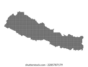 An abstract representation of Nepal,Nepal map made using a mosaic of black dots. Illlustration suitable for digital editing and large size prints.