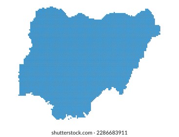 An abstract representation of Nigeria, vector Nigeria map made using a mosaic of blue dots with shadows. Illlustration suitable for digital editing and large size prints.