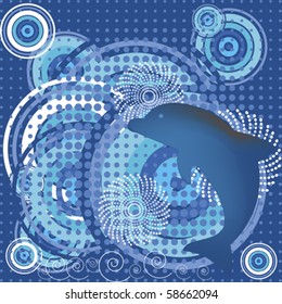 abstract representation of ocean with dolphin