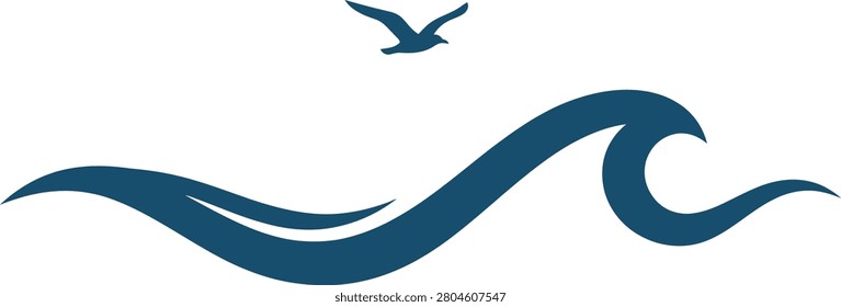 Abstract representation of ocean waves with a bird flying above, symbolizing freedom and nature (1)