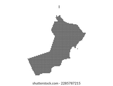 An abstract representation of Oman,Oman map made using a mosaic of black dots. Illlustration suitable for digital editing and large size prints.