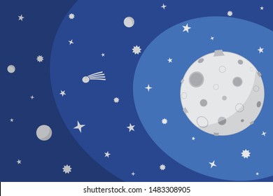 Abstract representation of outer space with planets, stars and a comet
