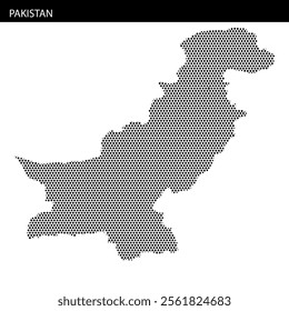 An abstract representation of Pakistan’s outline, emphasizing its geographical features and borders within a grid pattern.