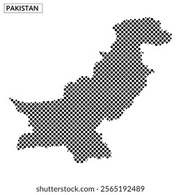 An abstract representation of Pakistan’s outline, emphasizing its geographical features and borders within a grid pattern.