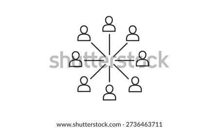 Abstract representation of people connected to a central point silhouette