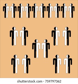Abstract representation of people in which there can be two sides: light and dark. Interaction of people.