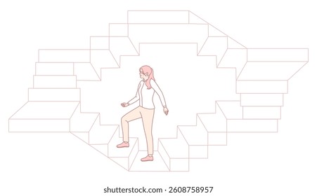 An abstract representation of a person climbing through stylized steps, symbolizing growth and progress.
