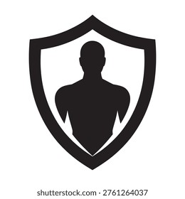 Abstract representation of personal security, safety, defense, and protection. Human figure within a protective emblem.
