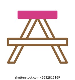 Abstract representation of a picnic table with a unique color scheme