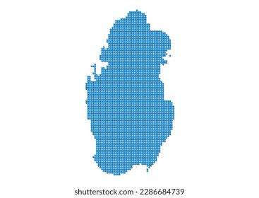 An abstract representation of Qatar, vector Qatar map made using a mosaic of blue dots with shadows. Illlustration suitable for digital editing and large size prints.