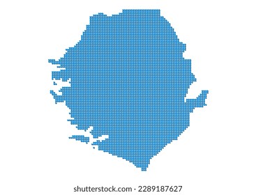 An abstract representation of Sierra Leone, vector Sierra Leone map made using a mosaic of blue dots with shadows. Illlustration suitable for digital editing and large size prints.