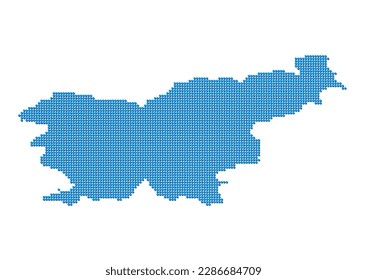 An abstract representation of Slovenia, vector Slovenia map made using a mosaic of blue dots with shadows. Illlustration suitable for digital editing and large size prints.