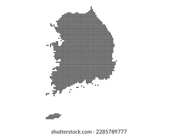 An abstract representation of South Korea using a mosaic of black dots. Illlustration suitable for digital editing and large size prints.