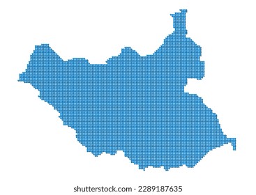 An abstract representation of South Sudan, vector South Sudan map made using a mosaic of blue dots with shadows. Illlustration suitable for digital editing and large size prints.