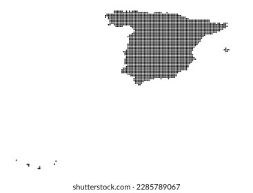An abstract representation of Spain,Spain map made using a mosaic of black dots. Illlustration suitable for digital editing and large size prints.