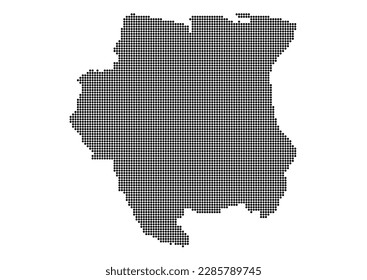 Una representación abstracta de Surinam con un mosaico de puntos negros. Ilustración adecuada para la edición digital y las impresiones de gran tamaño.