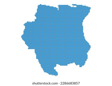 An abstract representation of Suriname, vector Suriname map made using a mosaic of blue dots with shadows. Illlustration suitable for digital editing and large size prints.