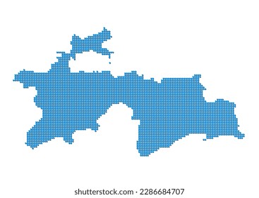 An abstract representation of Tajikistan, vector Tajikistan map made using a mosaic of blue dots with shadows. Illlustration suitable for digital editing and large size prints.