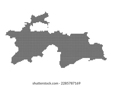An abstract representation of Tajikistan,Tajikistan map made using a mosaic of black dots. Illlustration suitable for digital editing and large size prints.