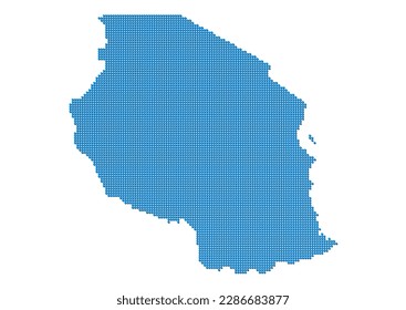 An abstract representation of Tanzania, vector Tanzania map made using a mosaic of blue dots with shadows. Illlustration suitable for digital editing and large size prints.