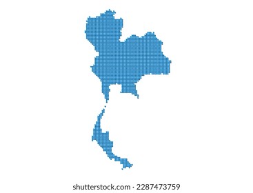 An abstract representation of Thailand, vector Thailand map made using a mosaic of blue dots with shadows. Illlustration suitable for digital editing and large size prints.