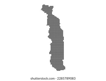 An abstract representation of Togo,Togo map made using a mosaic of black dots. Illlustration suitable for digital editing and large size prints.