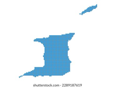 An abstract representation of Trinidad and Tobago, vector Trinidad and Tobago map made using a mosaic of blue dots with shadows. Illlustration suitable for digital editing and large size prints.