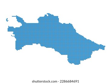 An abstract representation of Turkmenistan, vector Turkmenistan map made using a mosaic of blue dots with shadows. Illlustration suitable for digital editing and large size prints.
