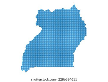 An abstract representation of Uganda, vector Uganda map made using a mosaic of blue dots with shadows. Illlustration suitable for digital editing and large size prints.