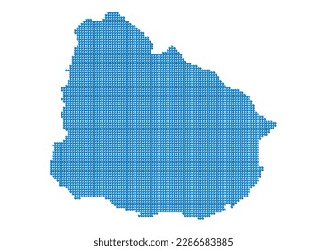 An abstract representation of Uruguay, vector Uruguay map made using a mosaic of blue dots with shadows. Illlustration suitable for digital editing and large size prints.